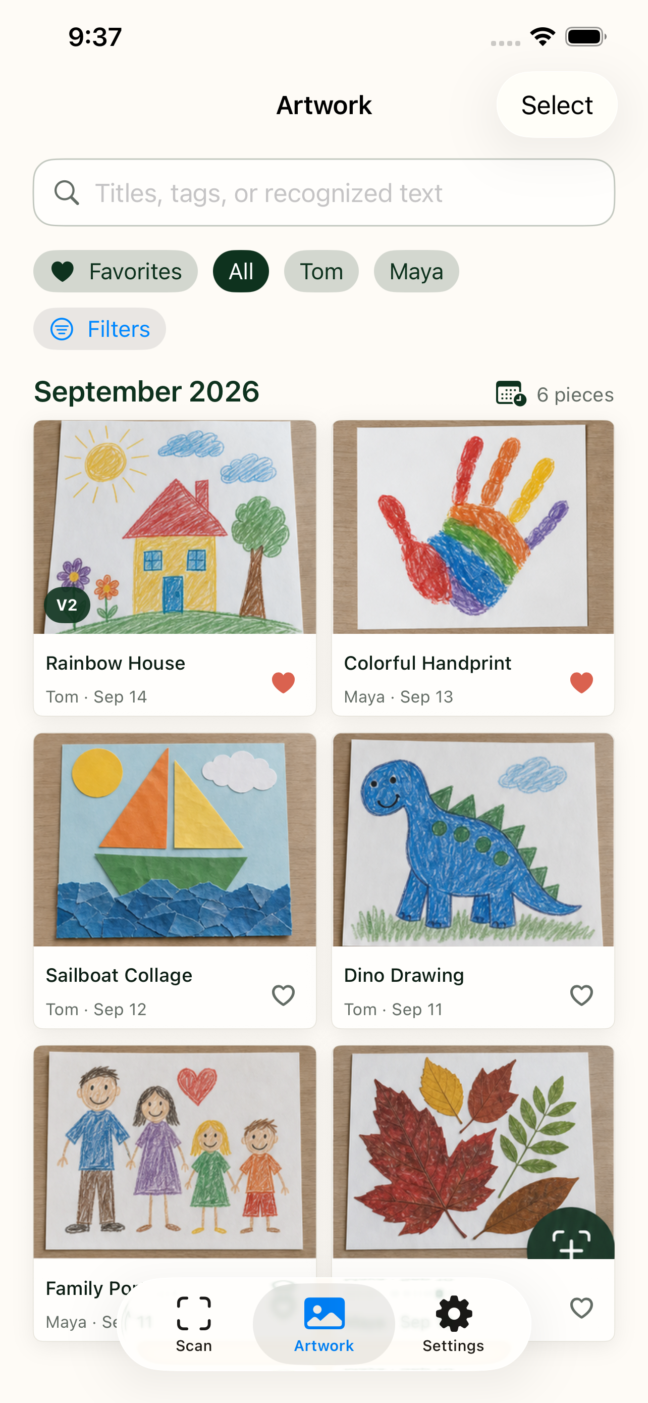 A searchable family artwork library in Made Today
